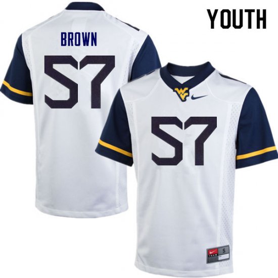 Youth West Virginia Mountaineers NCAA #57 Michael Brown White Authentic Nike Stitched College Football Jersey WK15I85GI